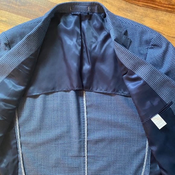 Blue Mini Check Wool Blazer [Venice Tailors] - Picture 3 of 8